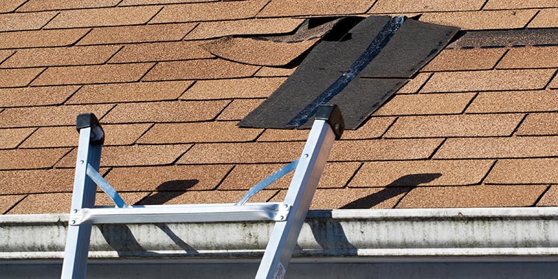 Damaged Roof Shingles being repaired after home inspection services were preformed 